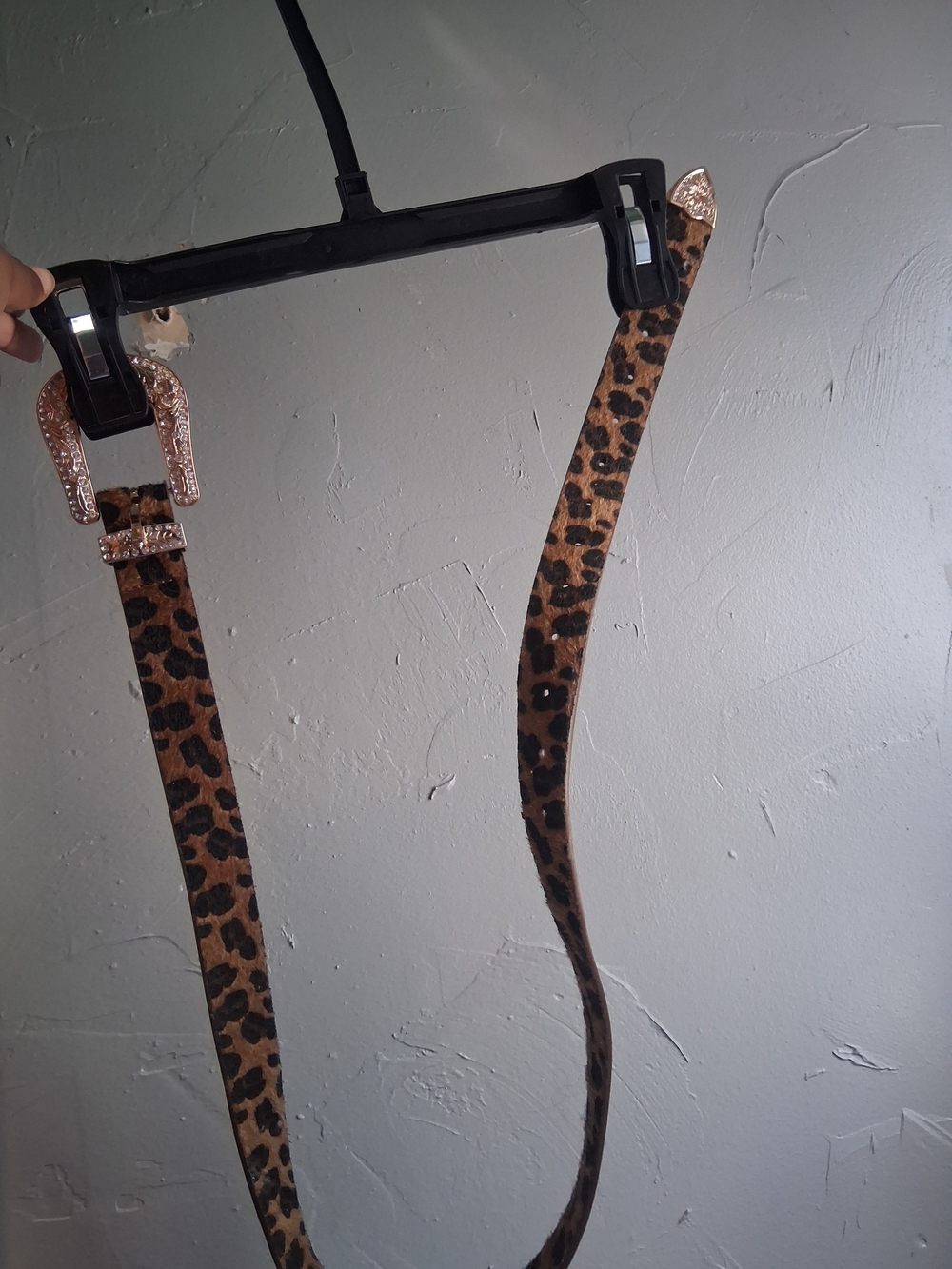 Leopard Print Women’s Belt with Rhinestone Buckle